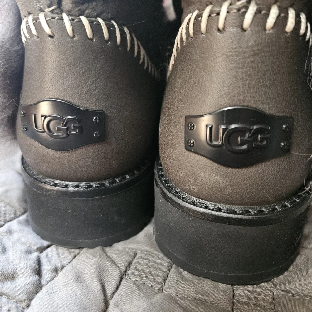 UGG Charcoal Gray Fur Platform Ankle Boots Womens Size 6 NEW